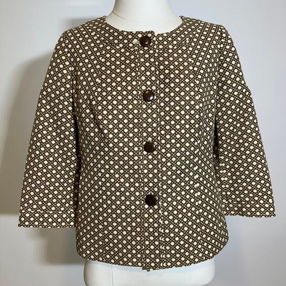 Talbots Brown Basketweave Lattice Pattern Blazer Jacket Womens Size 8 Petite 8P - Picture 1 of 11